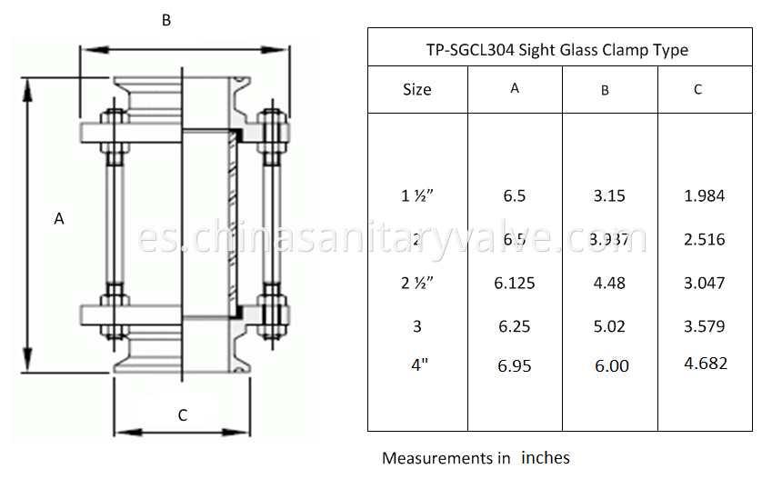 Sanitary stainless steel tri-clamp sight glass drawing